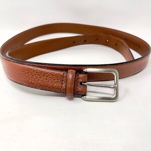 Vintage Brown Full Grain Italian Leather Belt, Silver Buckle Classic, Men's 48